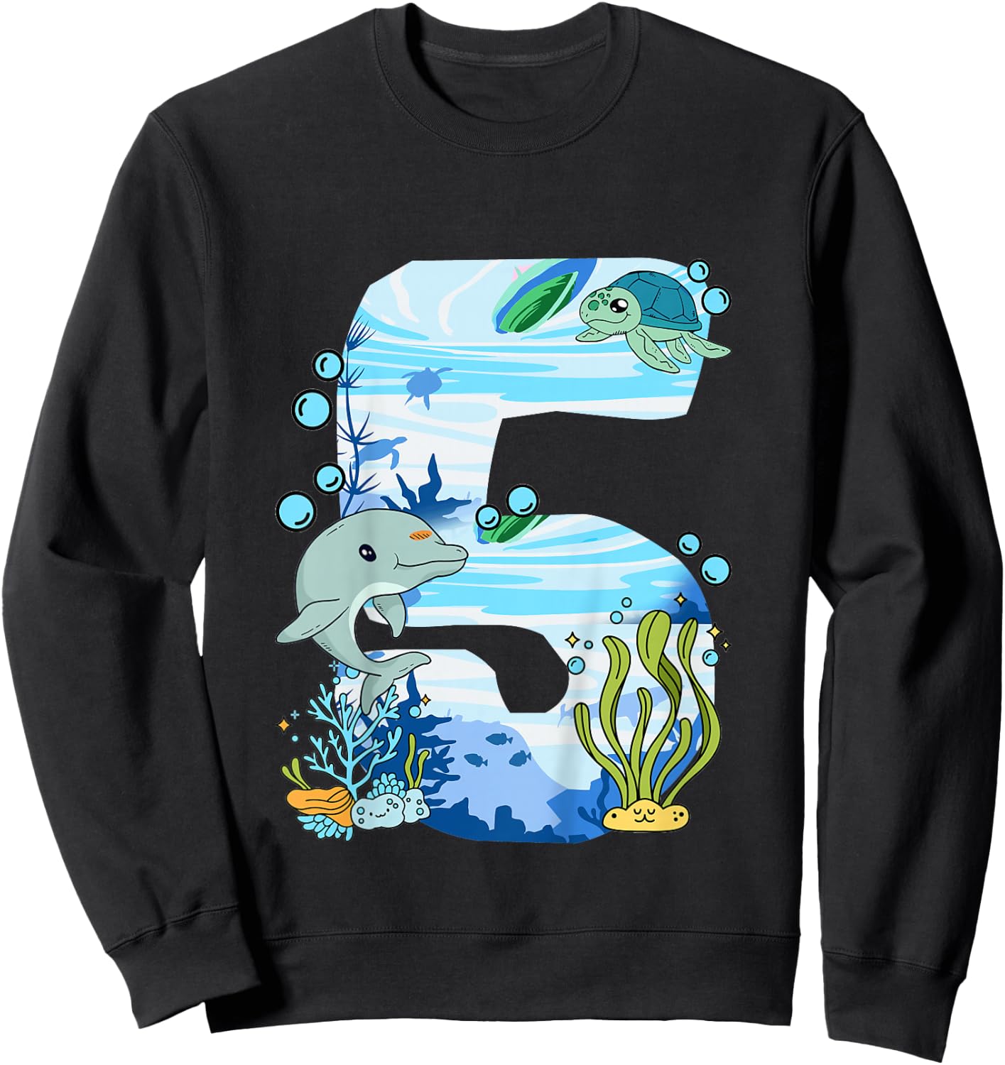 Unterwasser 5 Jahre Alt - Delfin Und Schildkröte 5. Sweatshirt - Sweatshirt | Black