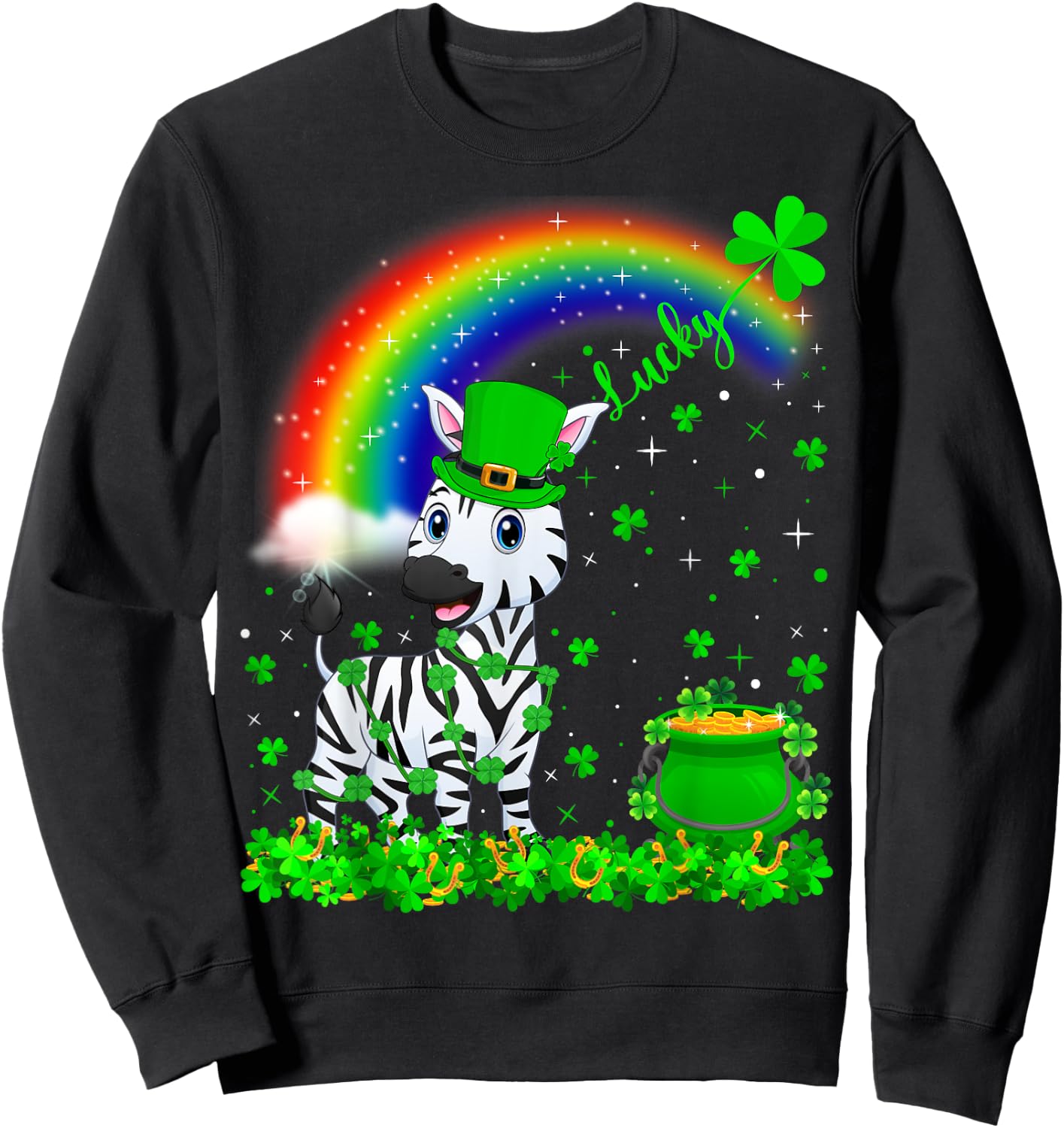 Rainbow Irish Shamrock Lucky Zebra St. Patrick's Day Sweatshirt - Sweatshirt | Black