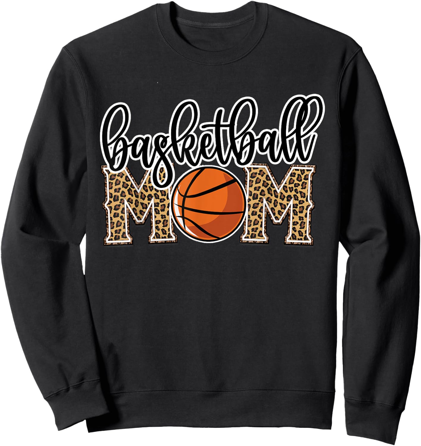 Basketball Mom Leopard Print Cheetah Proud Mom Sport Sweatshirt - Sweatshirt | Black