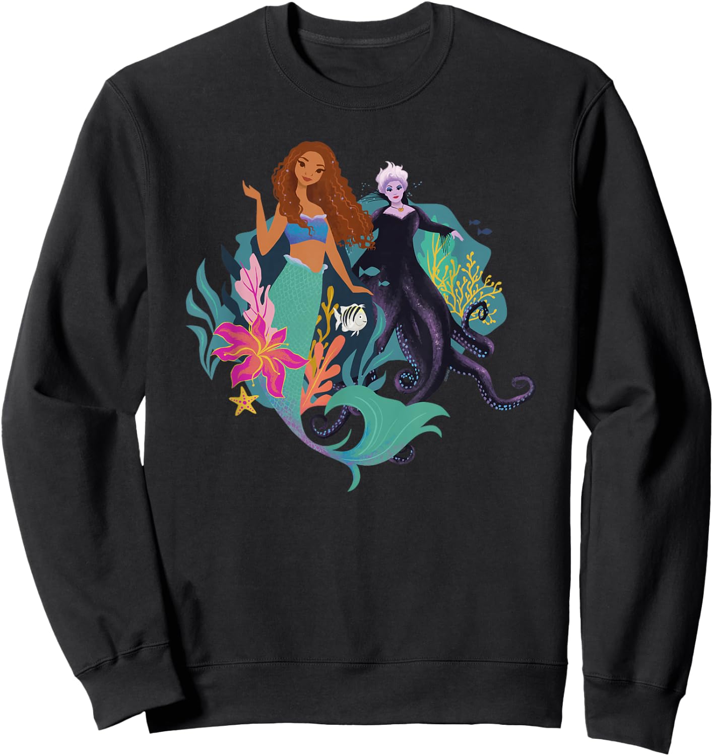 Disney The Little Mermaid Ariel, Flounder and Ursula Sweatshirt - Sweatshirt | Black
