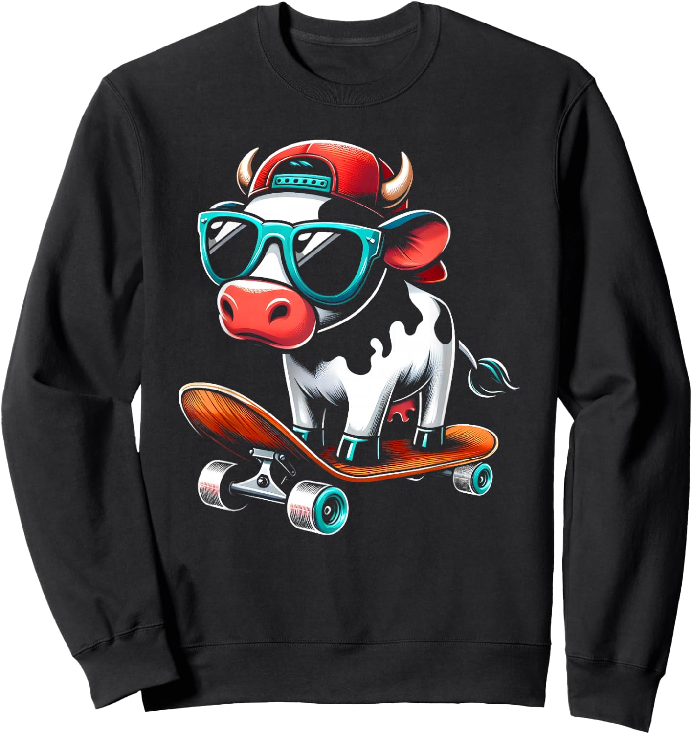 Kids Cow On A Skateboard Skater Boys Sweatshirt - Sweatshirt | Black
