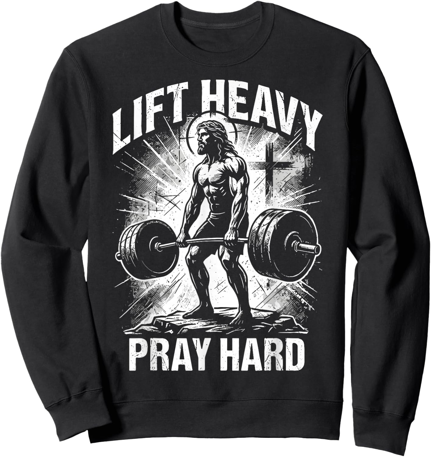 Lift Heavy Pray Hard Christian Jesus Gym Faith Sweatshirt - Sweatshirt | Black