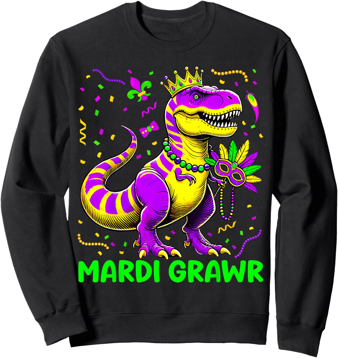 Mardi Grawr T-Rex Dino Toddler Kids Mardi Gras Boys Sweatshirt - Sweatshirt | Black