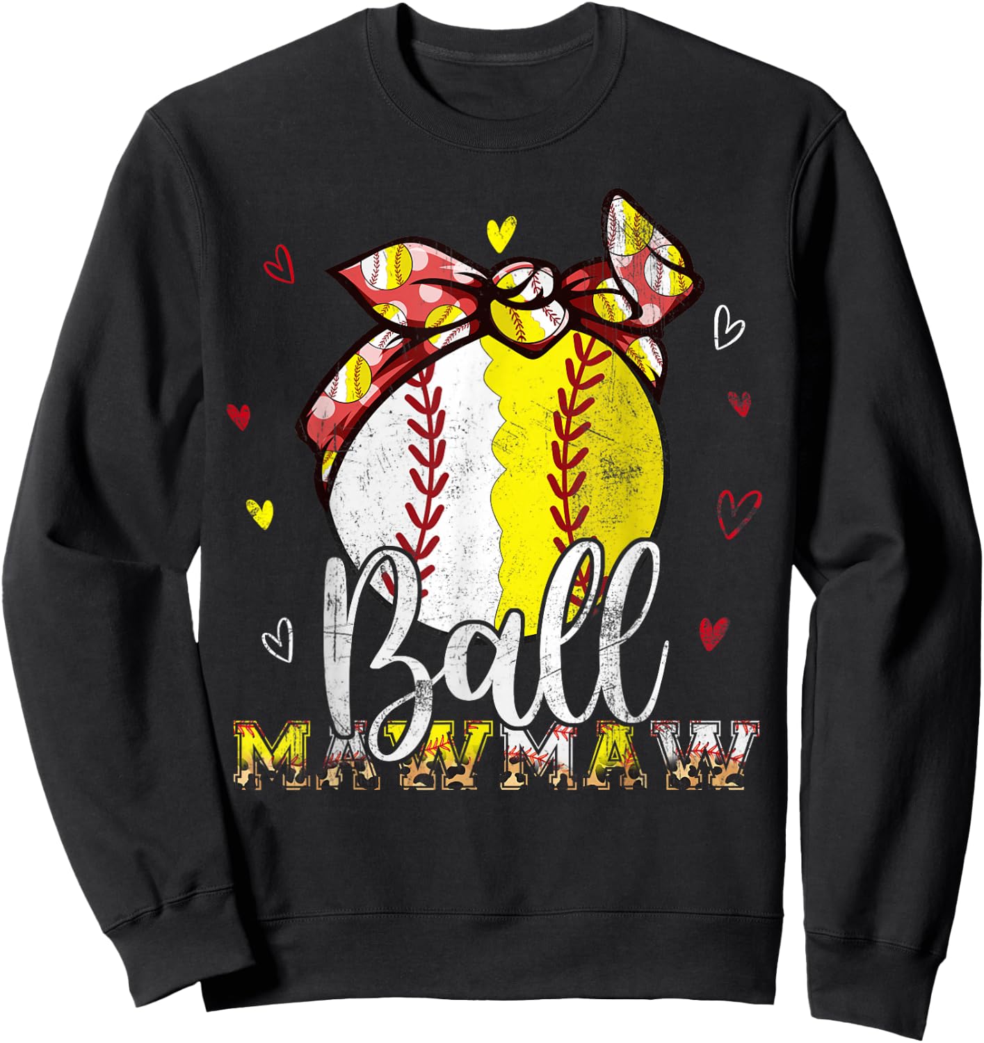 Softball Baseball Ball Mawmaw Bandana Leopard Mothers Day Sweatshirt - Sweatshirt | Black