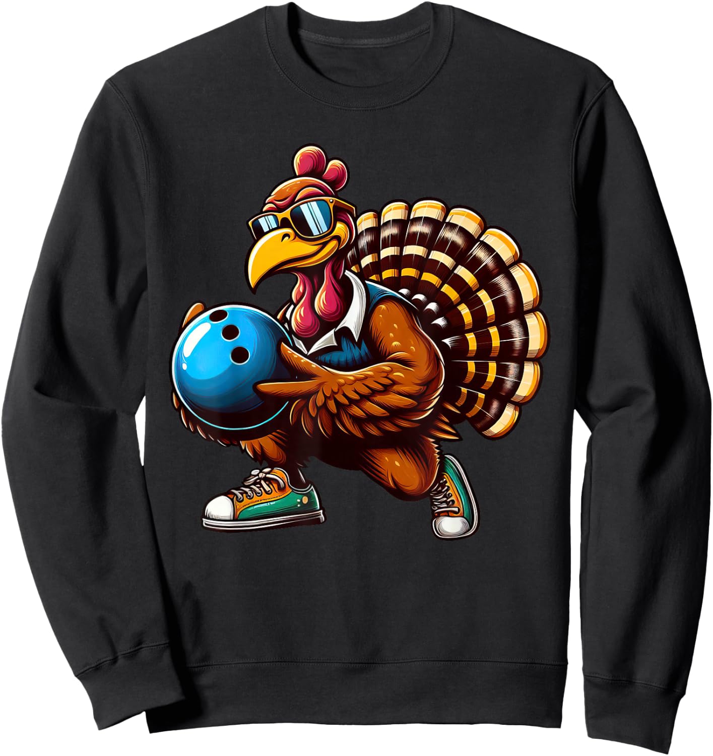 Funny Turkey Bowler Thanksgiving Bowling Kids Sweatshirt - Sweatshirt | Black