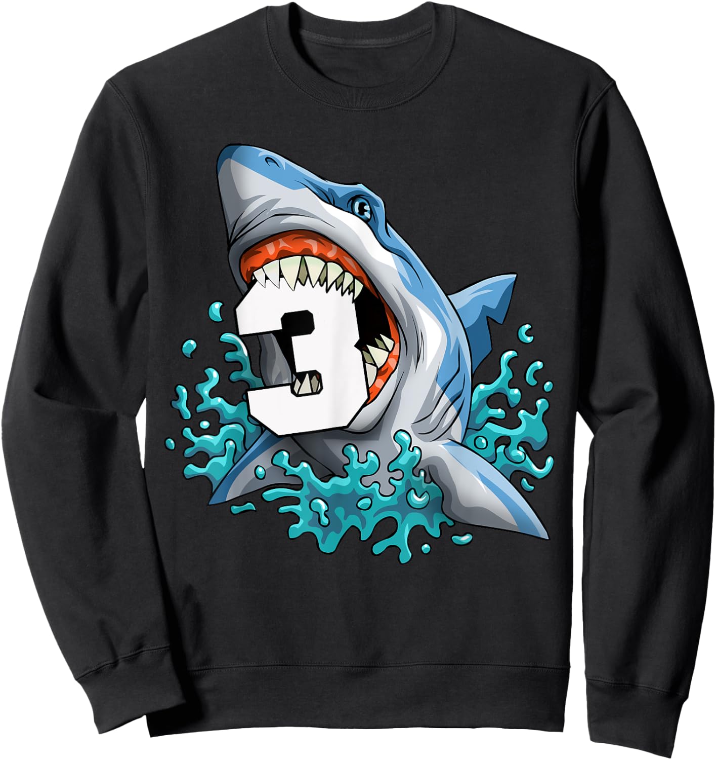 Kids Shark 3rd Birthday Boys Funny Shark 3 yrs Old Birthday Sweatshirt - Sweatshirt | Black