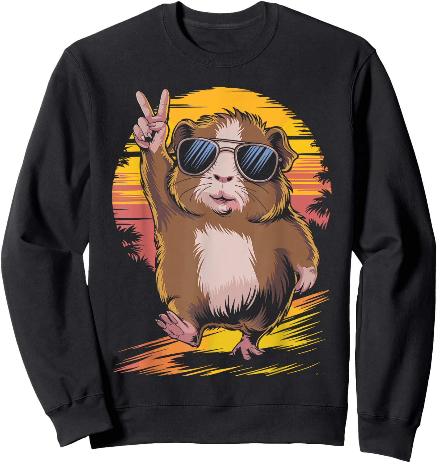 Retro Sunset Cool Guinea Pig Sunglasses Peace Sign Sweatshirt - Sweatshirt | Black