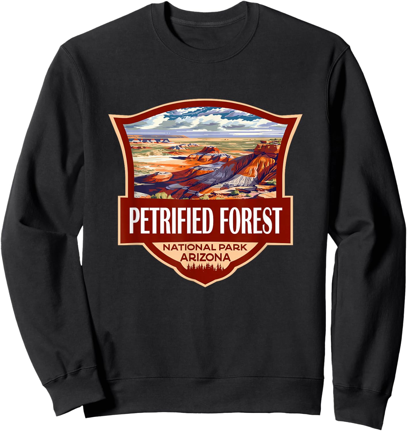 Petrified Forest National Park Illustration Retro Badge Sweatshirt - Sweatshirt | Black