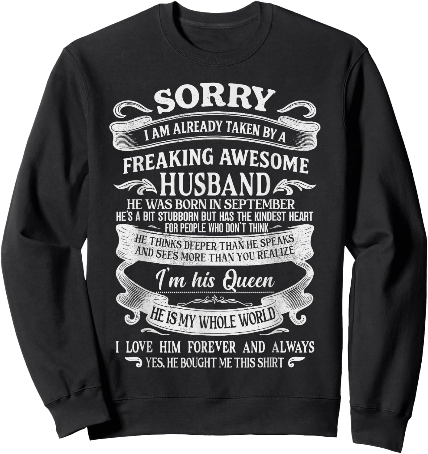 I'm Taken by a Freaking Awesome Husband Born in September Sweatshirt - Sweatshirt | Black
