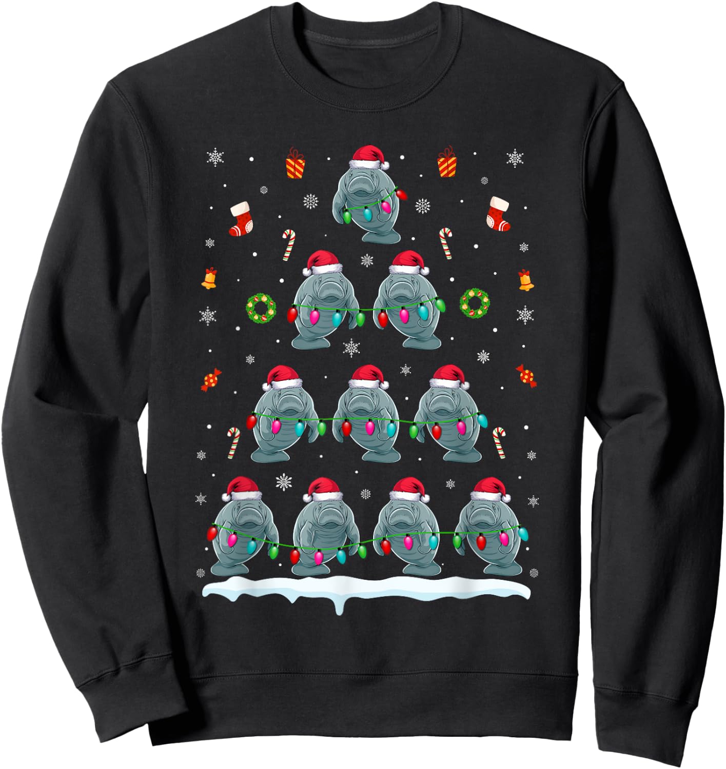 Manatee Christmas Tree Lights Women Manatee Xmas Sweatshirt - Sweatshirt | Black