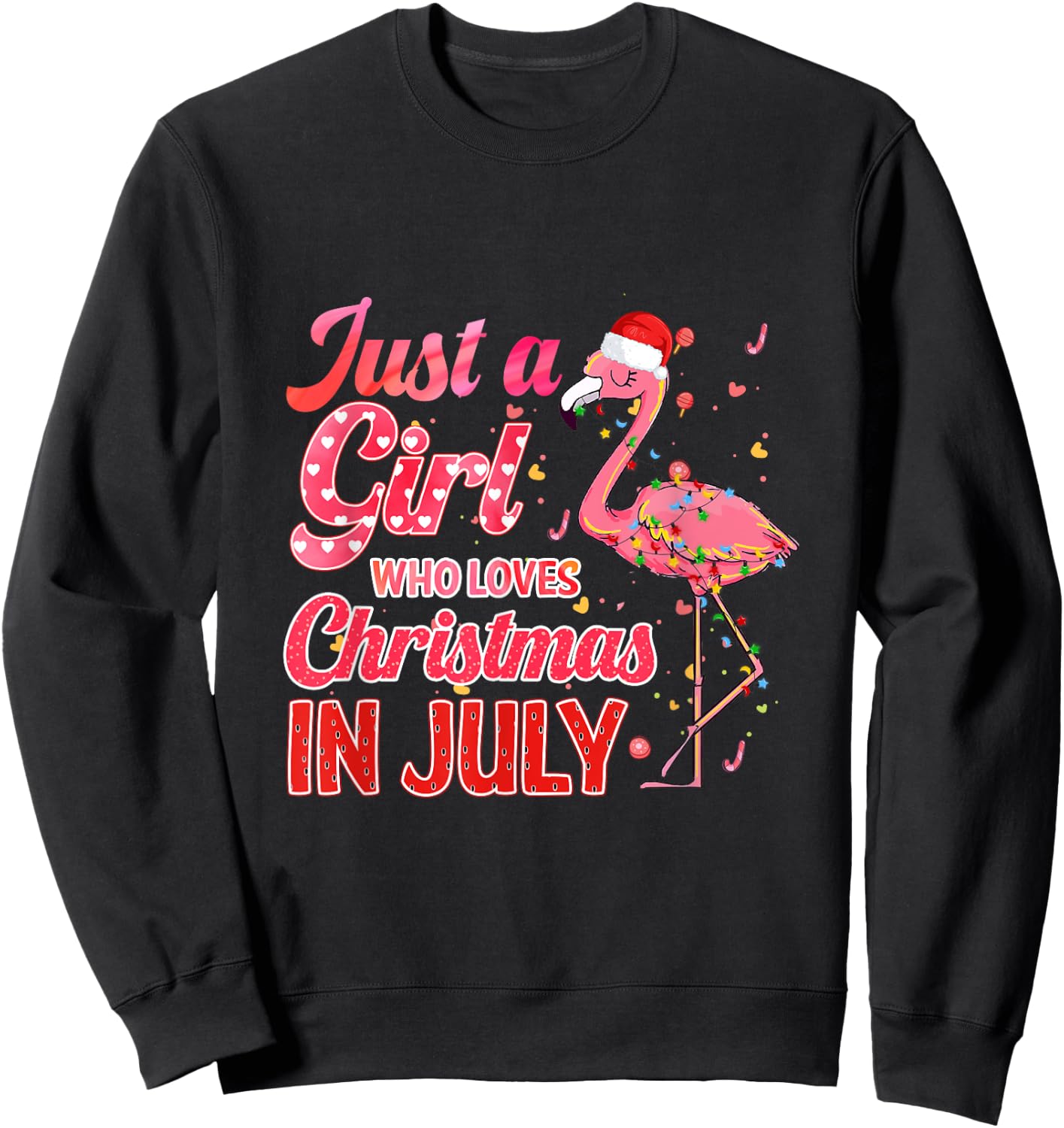 Just a Girl Who Loves Christmas in July - Pink Flamingo Sweatshirt - Sweatshirt | Black