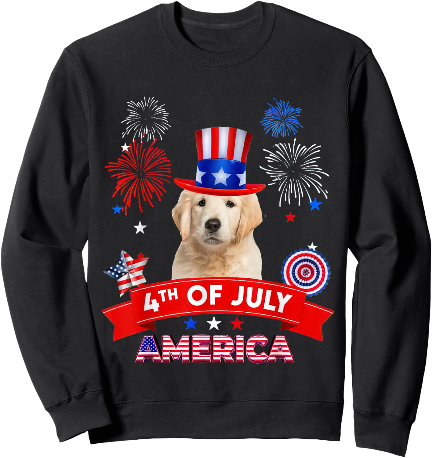 4th of July Decor Patriotic LOVE Golden Retriever Dog USA Sweatshirt - Sweatshirt | Black