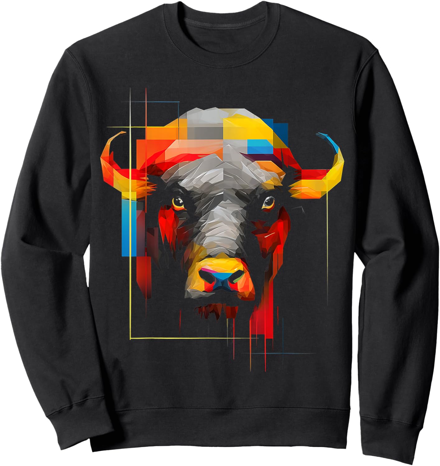 Colorful Bull Animal Zoo Art Bull Sweatshirt - Sweatshirt | Black