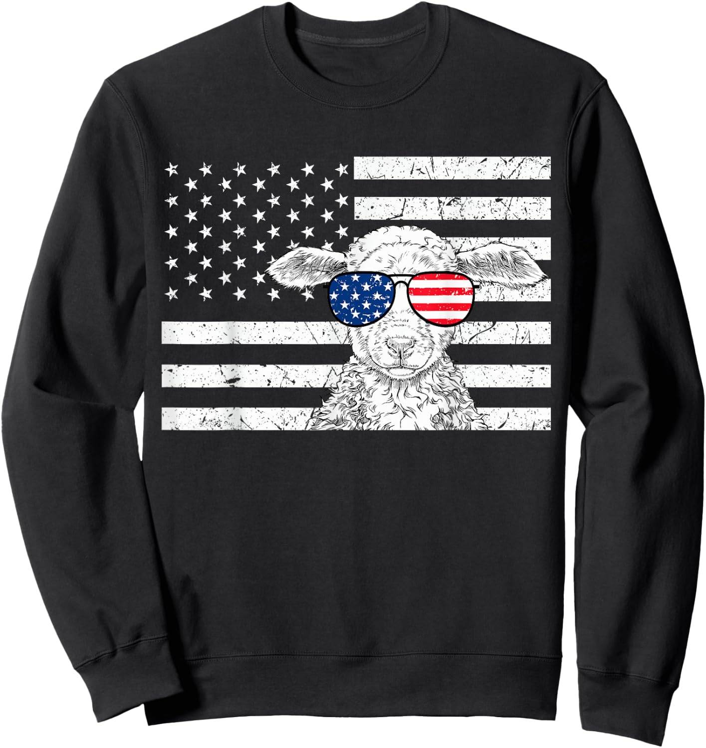Sheep 4th of July US American Flag Farm Animal Patriotic Sweatshirt - Sweatshirt | Black