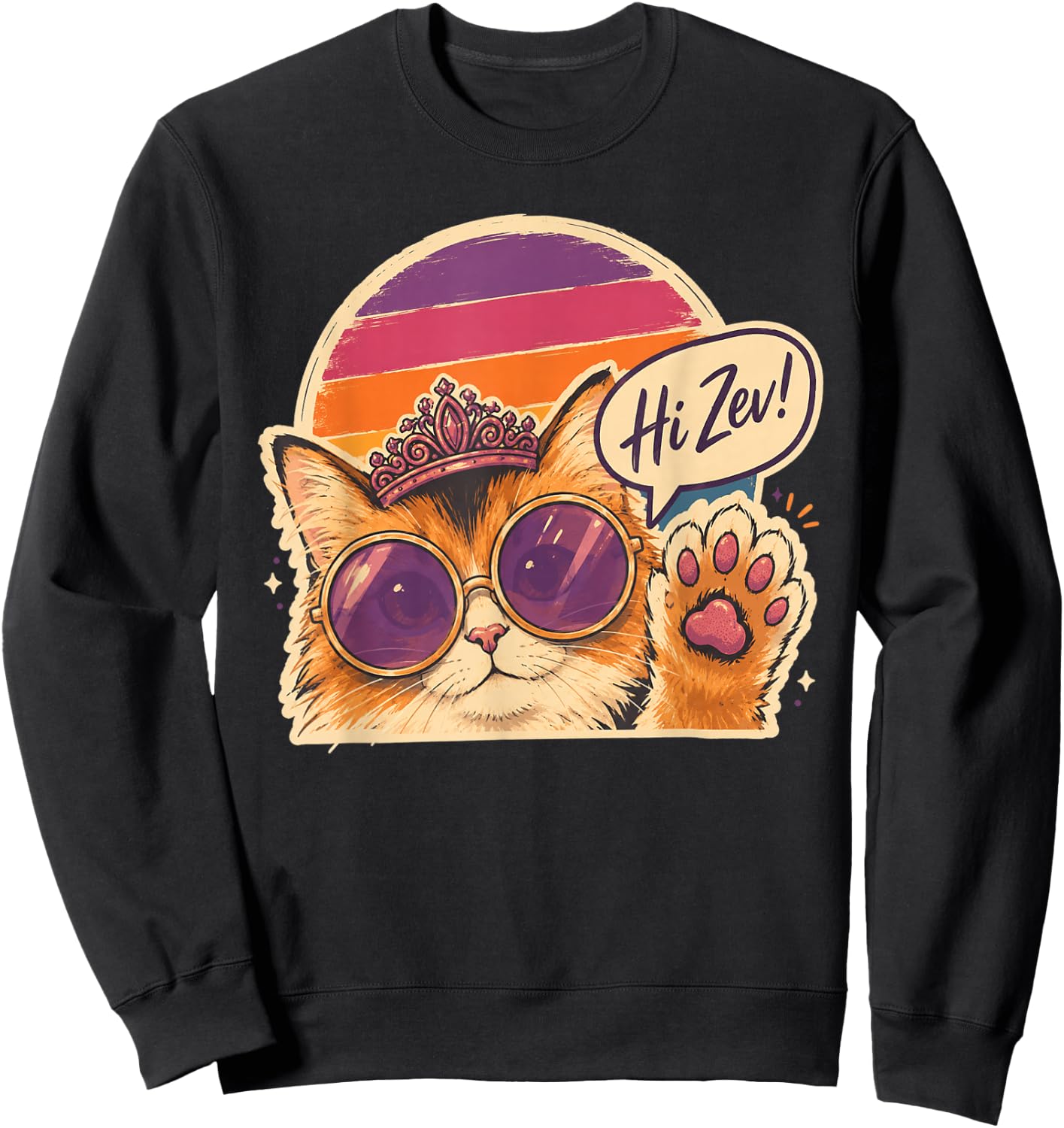 Cat Princess Retro Sunset Sunglasses Crown Sweatshirt - Sweatshirt | Black