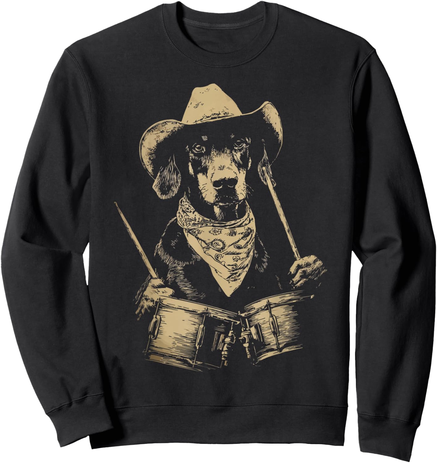Cute Doberman Playing Drums Funny Cowboy Dog Western Drummer Sweatshirt - Sweatshirt | Black