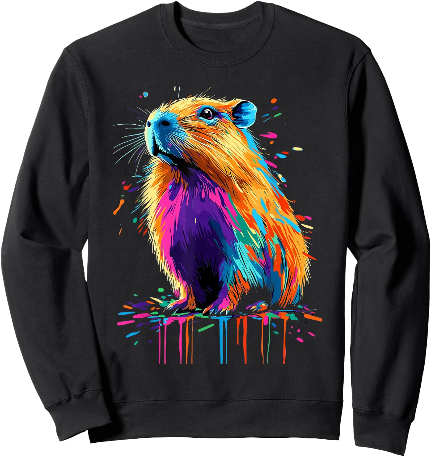 Capybara Lovers Colorful Splash Art Rodent Capybara , Black, S Sweatshirt - Sweatshirt | Black
