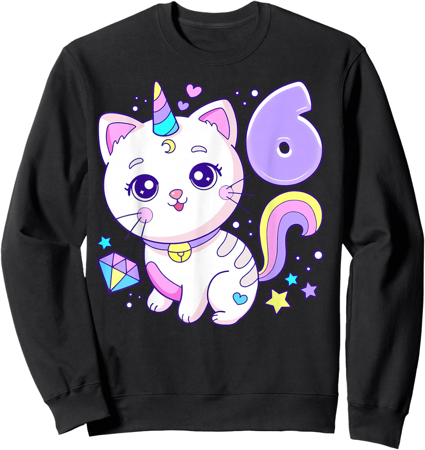 Geburtstag Mädchen 6 Jahre, Katze, Einhorn, 6. Geburtstag Sweatshirt - Sweatshirt | Black