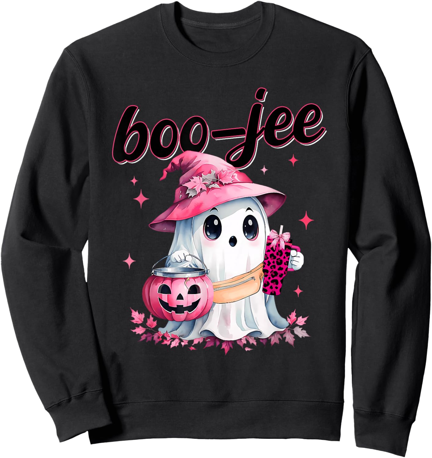Boujee Boo Jee Spooky Ghost Pink Halloween Pumpkin Costumes Sweatshirt - Sweatshirt | Black