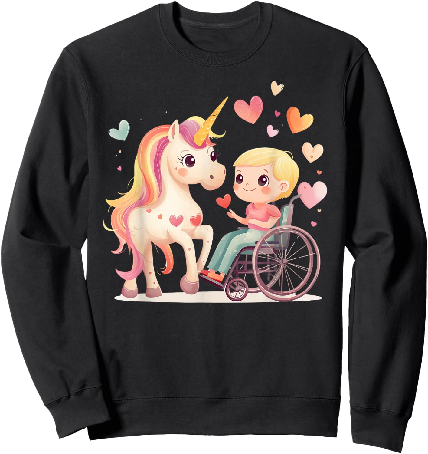 Kids Wheelchair Accessories Girls Unicorn Wheelchair Girl Sweatshirt - Sweatshirt | Black