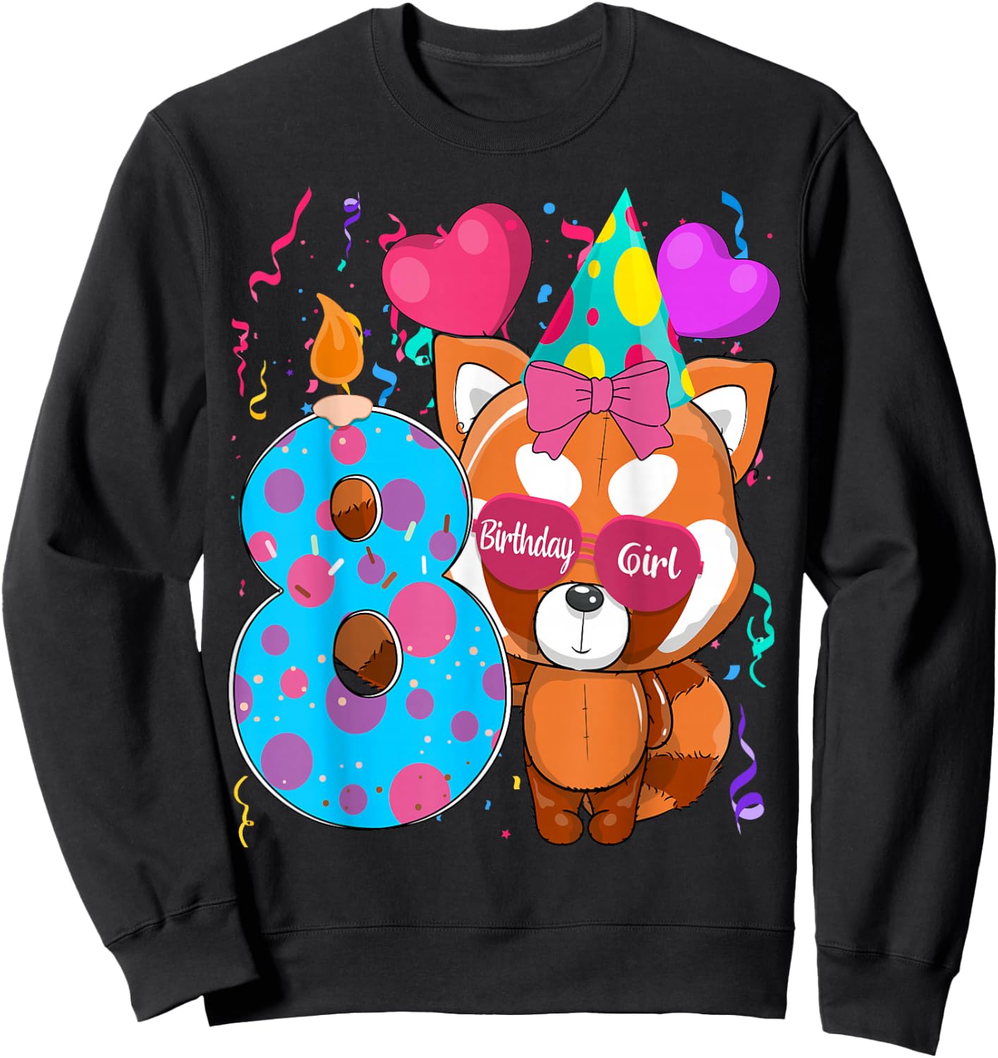 Red Panda 8th Birthday I'm 8 Years Old Girls Birthday Party Sweatshirt - Sweatshirt | Black