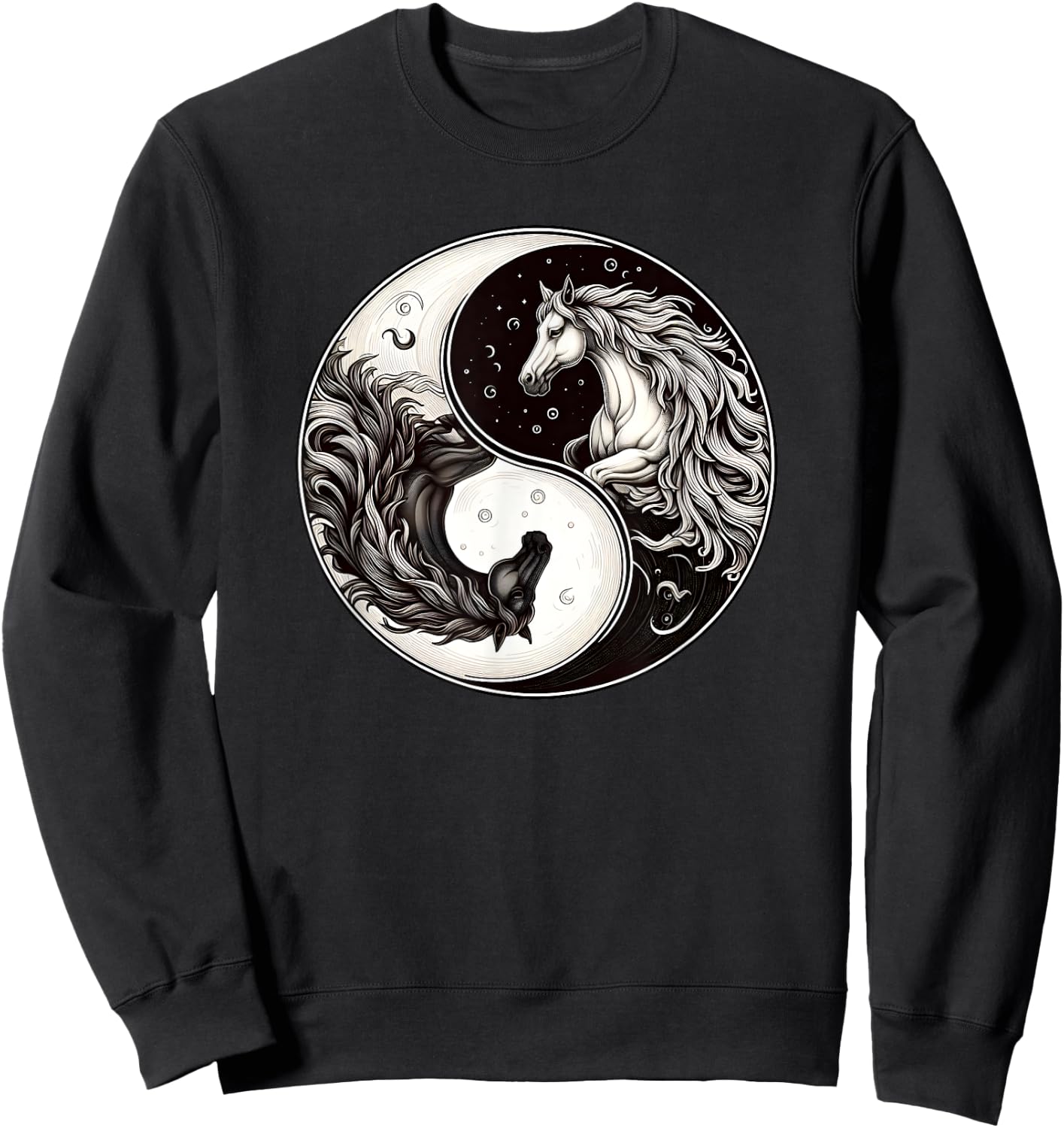 Yin Yang Asian Culture Horses Moon Sweatshirt - Sweatshirt | Black