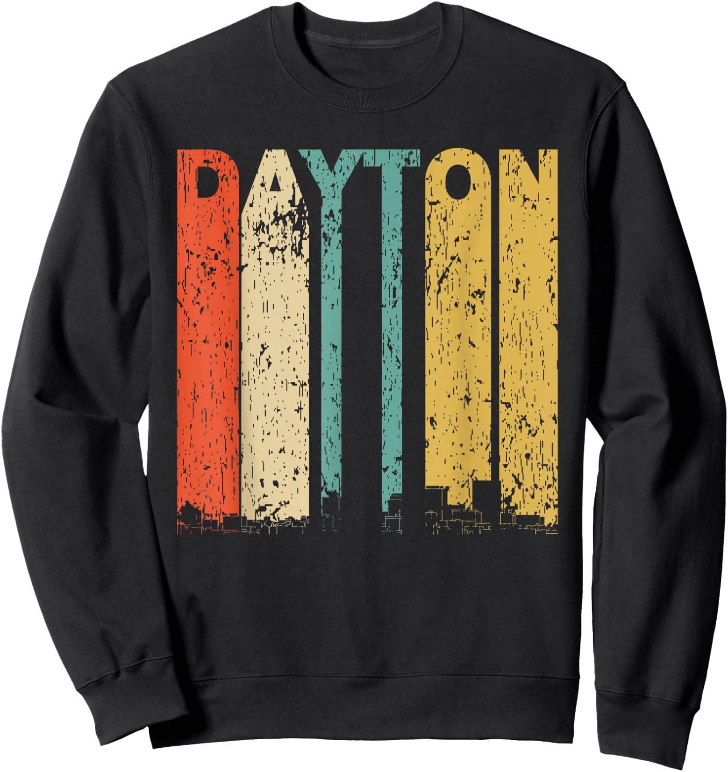 Vintage 1970's Style Dayton Ohio Skyline Distressed Sweatshirt - Sweatshirt | Black