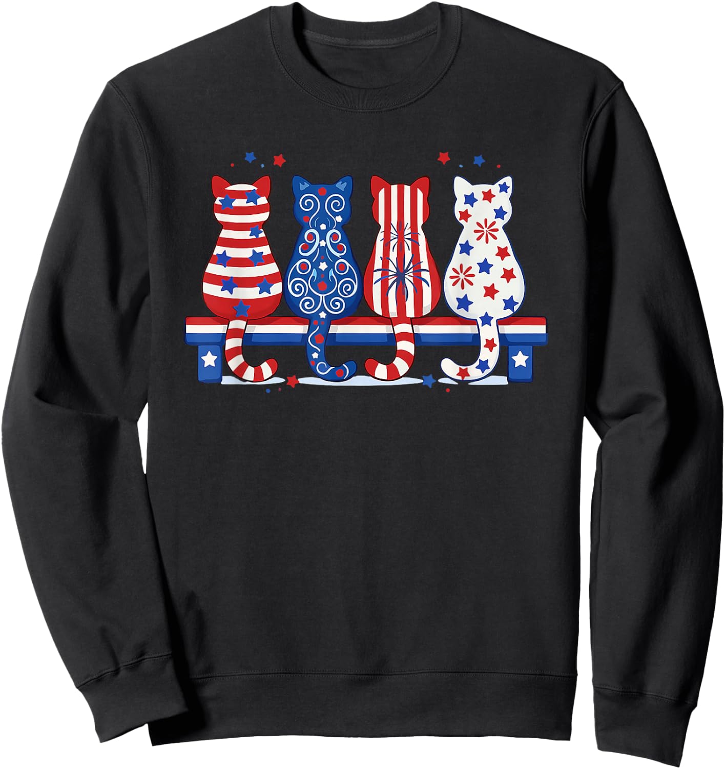 red White & Blue Cute Cats Sweatshirt - Sweatshirt | Black