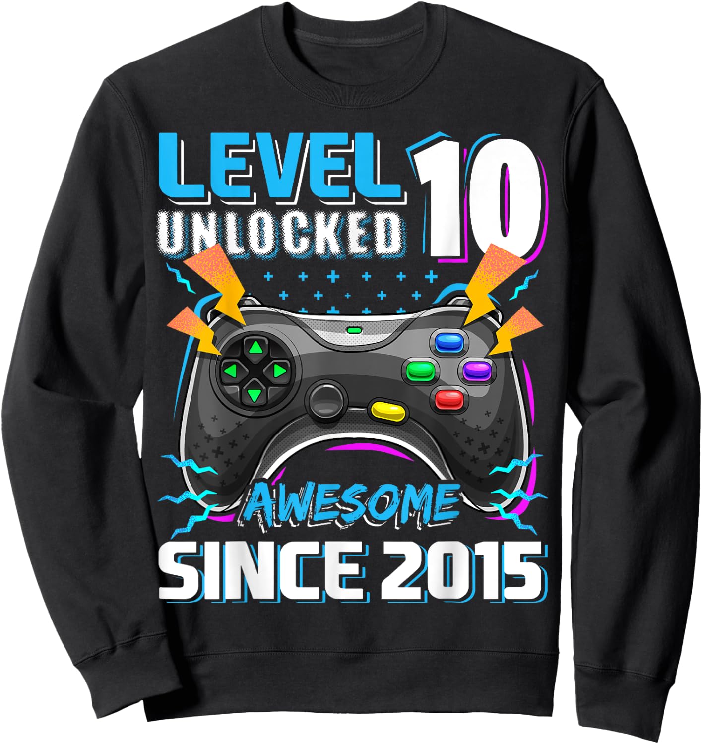 10th Birthday Boy Level 10 Gamer 10 Year Video Game Party Sweatshirt - Sweatshirt | Black