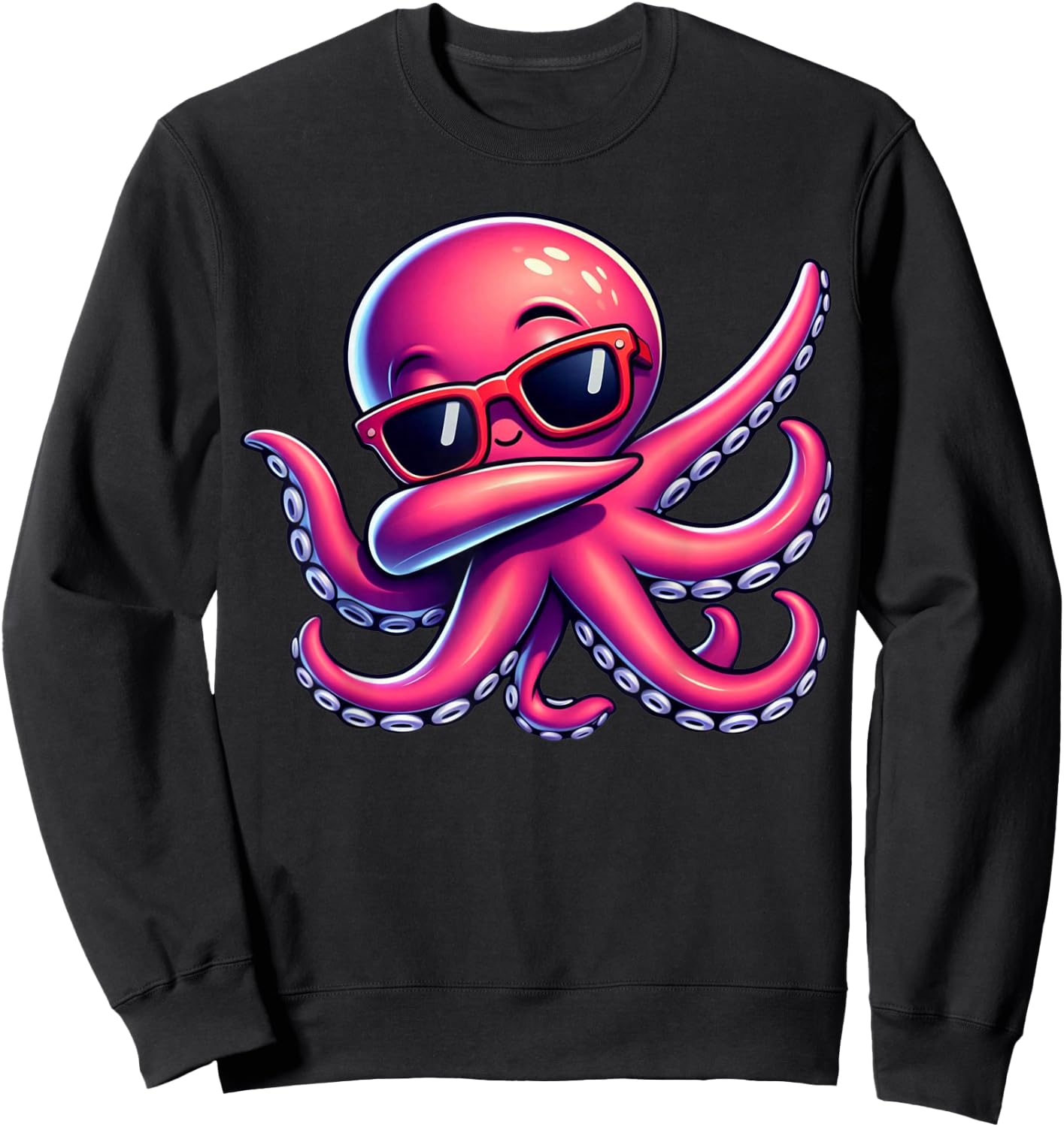 Dabbing Octopus, Sunglasses Octopus Animal, Cool Cartoon Sweatshirt - Sweatshirt | Black