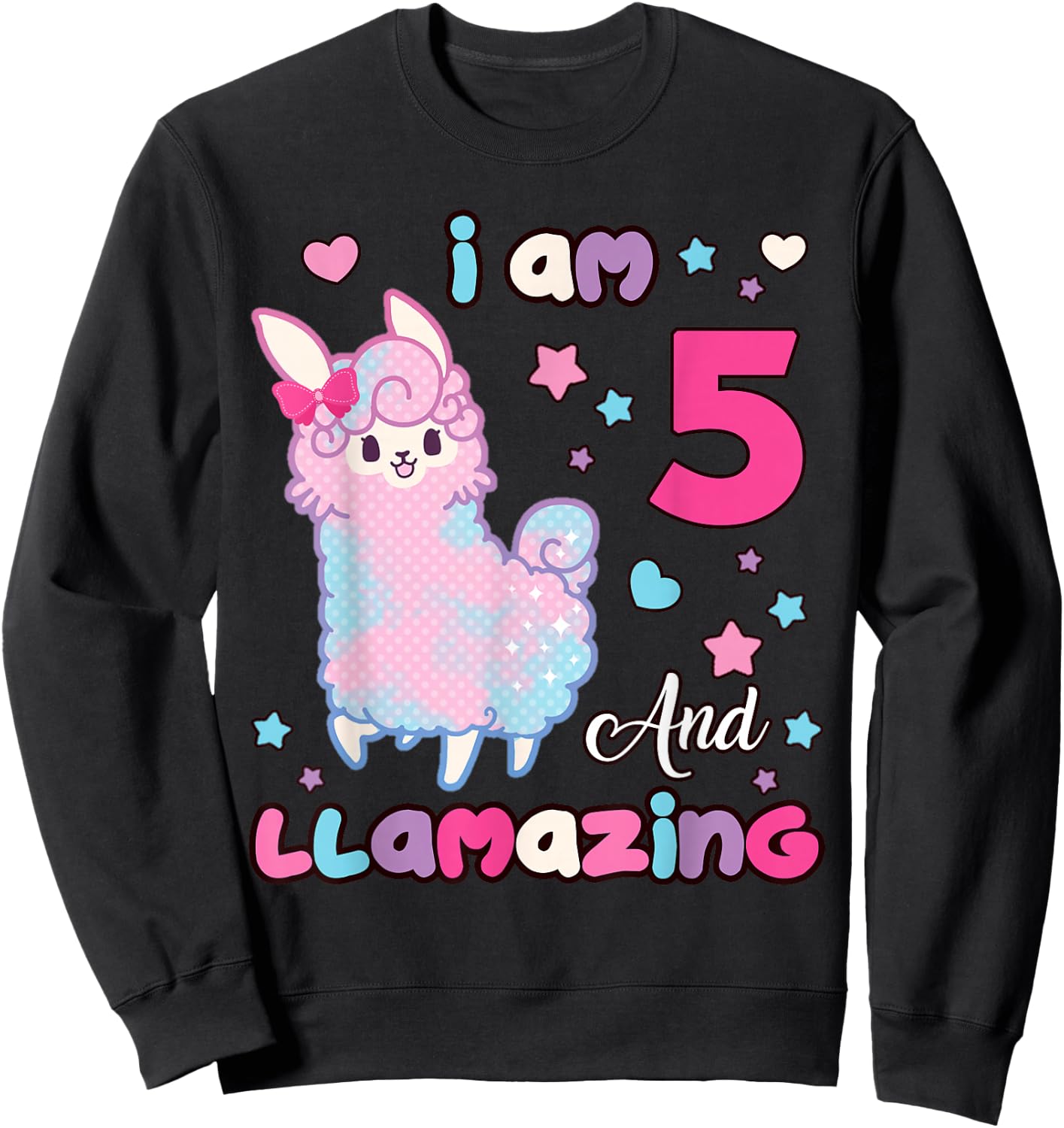 Llama I Am Five and Llamazing 5 Years Old 5th Birthday Girl Sweatshirt - Sweatshirt | Black