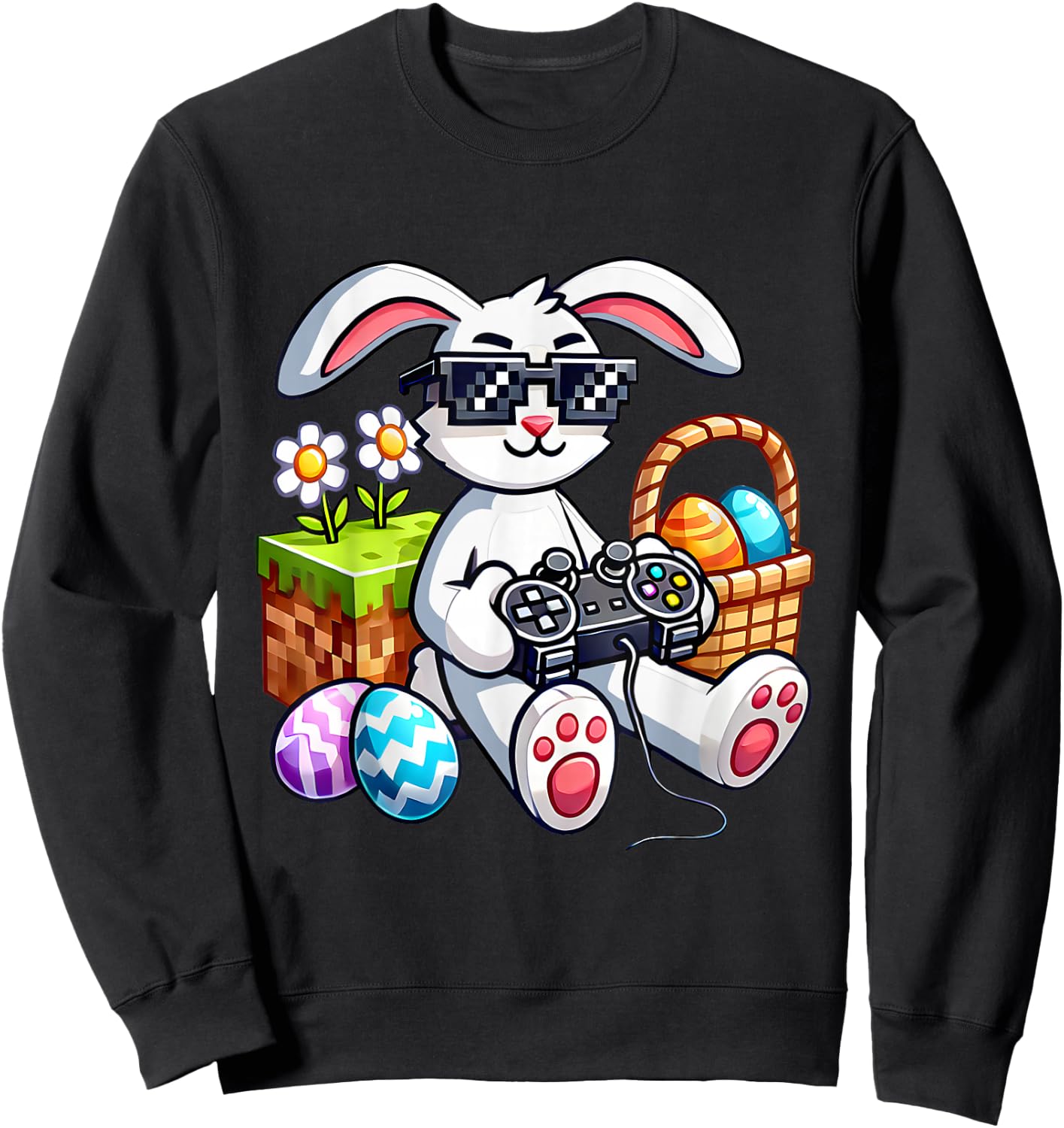Happy Easter Day Bunny Egg Video Game Boys Kids Gamer Sweatshirt - Sweatshirt | Black