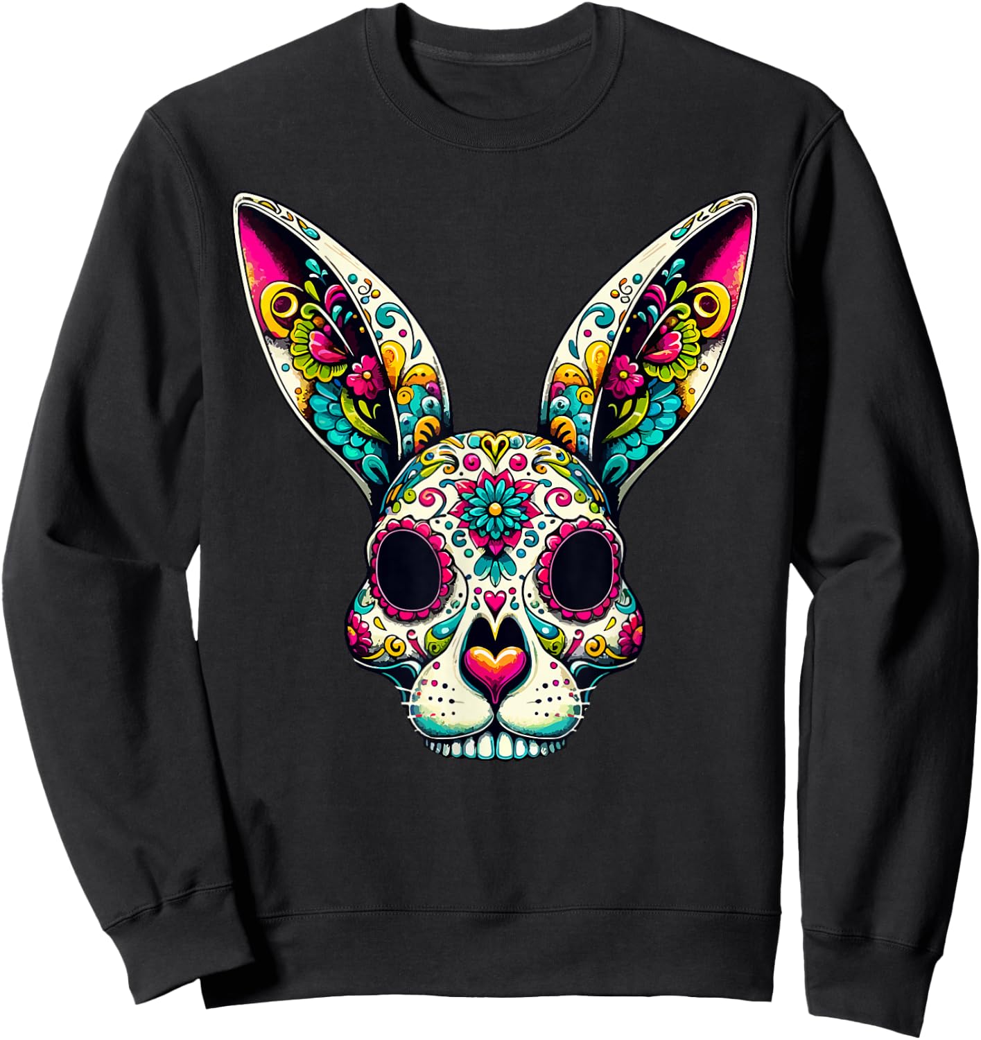 Bunny Sugar Skull Bunny Ears La Catrina Easter Day Of Dead Sweatshirt - Sweatshirt | Black