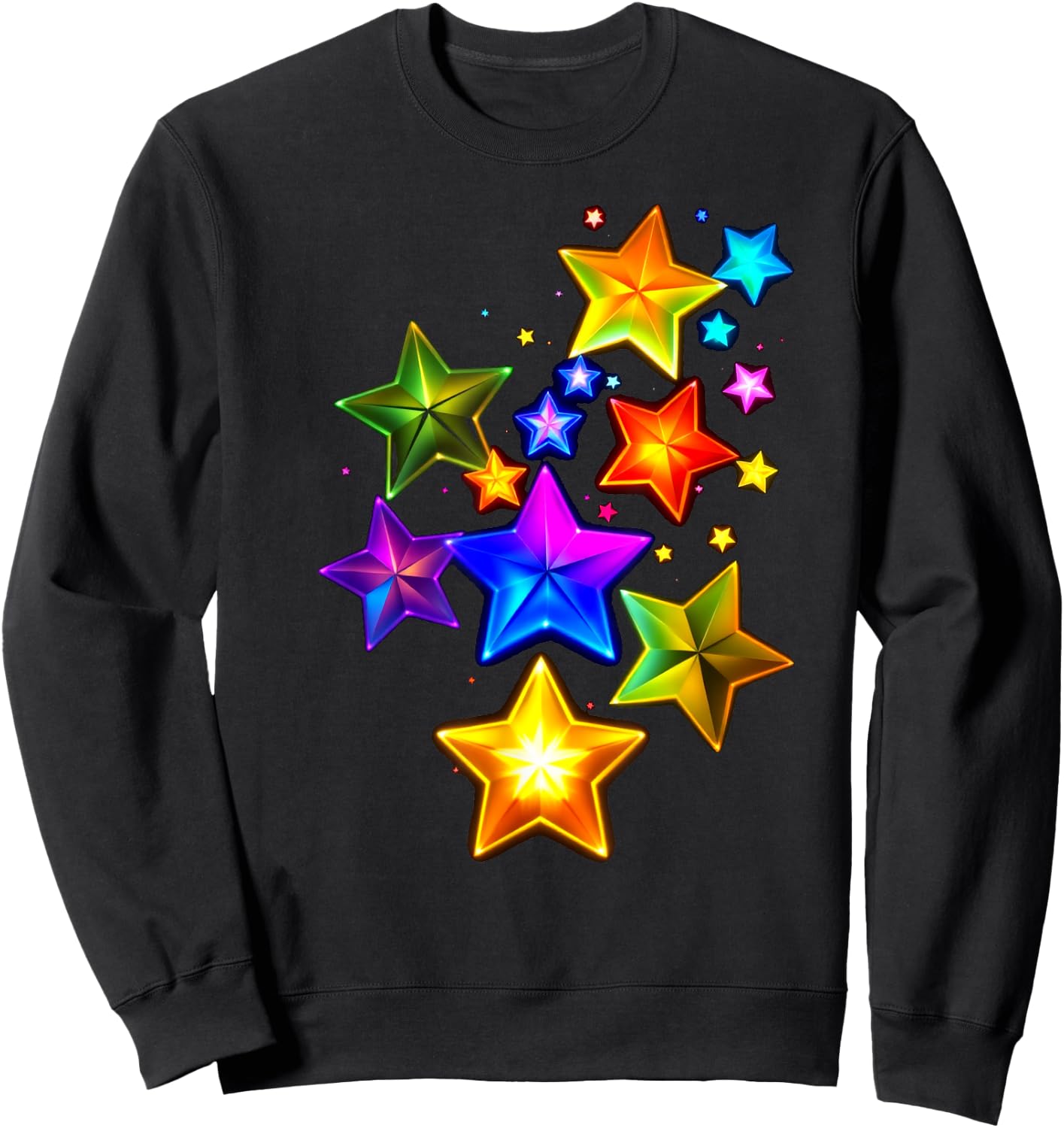 Lebendige Bunte Sterne Sweatshirt - Sweatshirt | Black