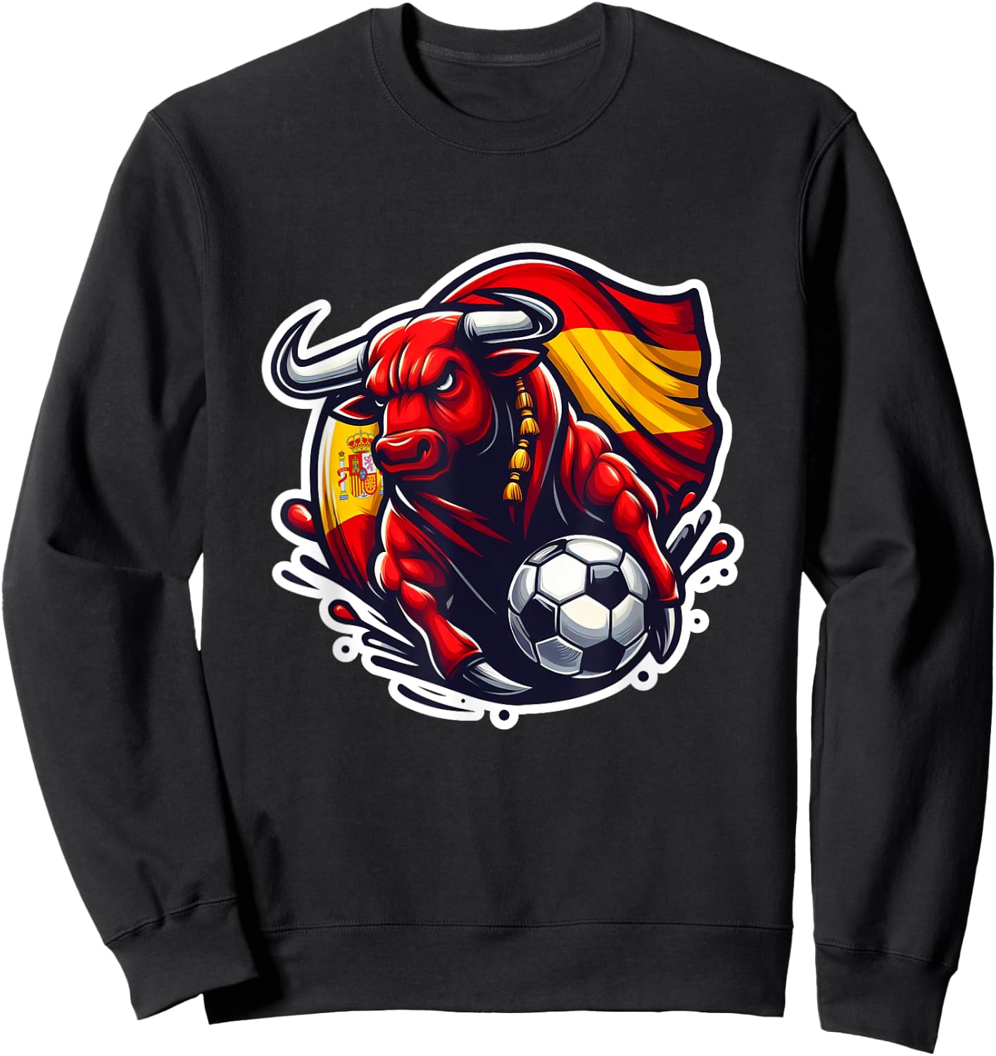 Spanish Flag Fan Spain Art Cartoon Bull , Black, S Sweatshirt - Sweatshirt | Black