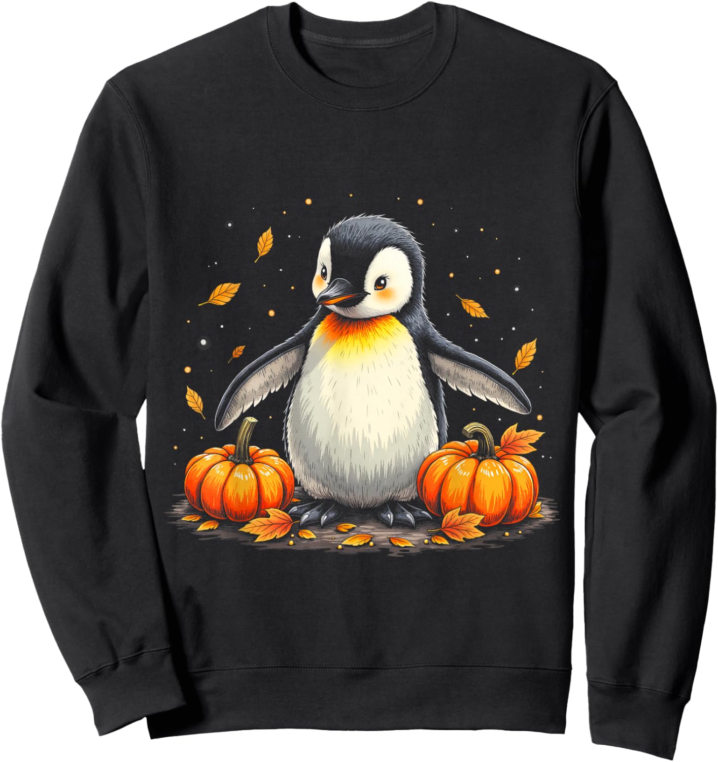 Cute Penguin Fall Vibes Autumn Pumpkins Thanksgiving Sweatshirt - Sweatshirt | Black