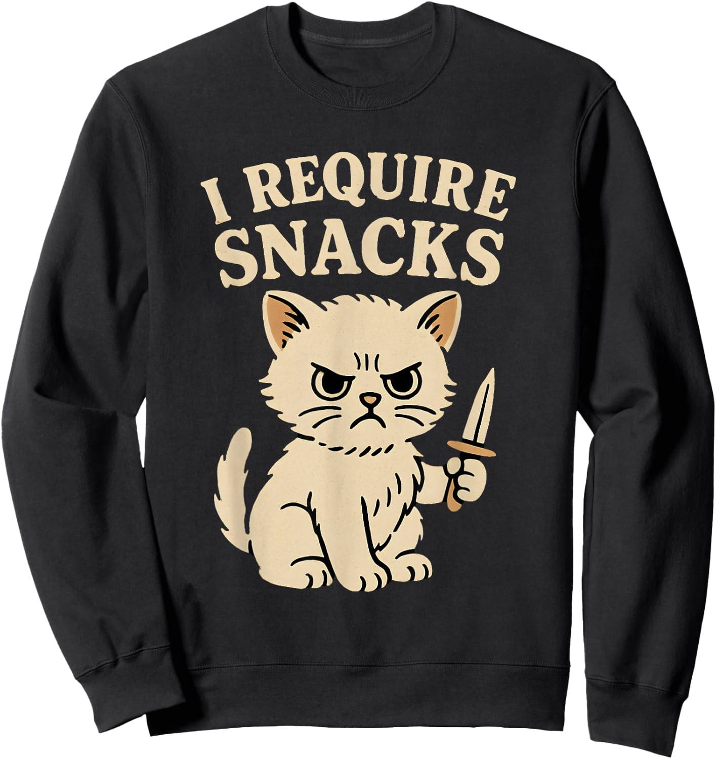 I Require Snacks Funny Teen Girls Boys Cat Meme Novelty Sweatshirt - Sweatshirt | Black