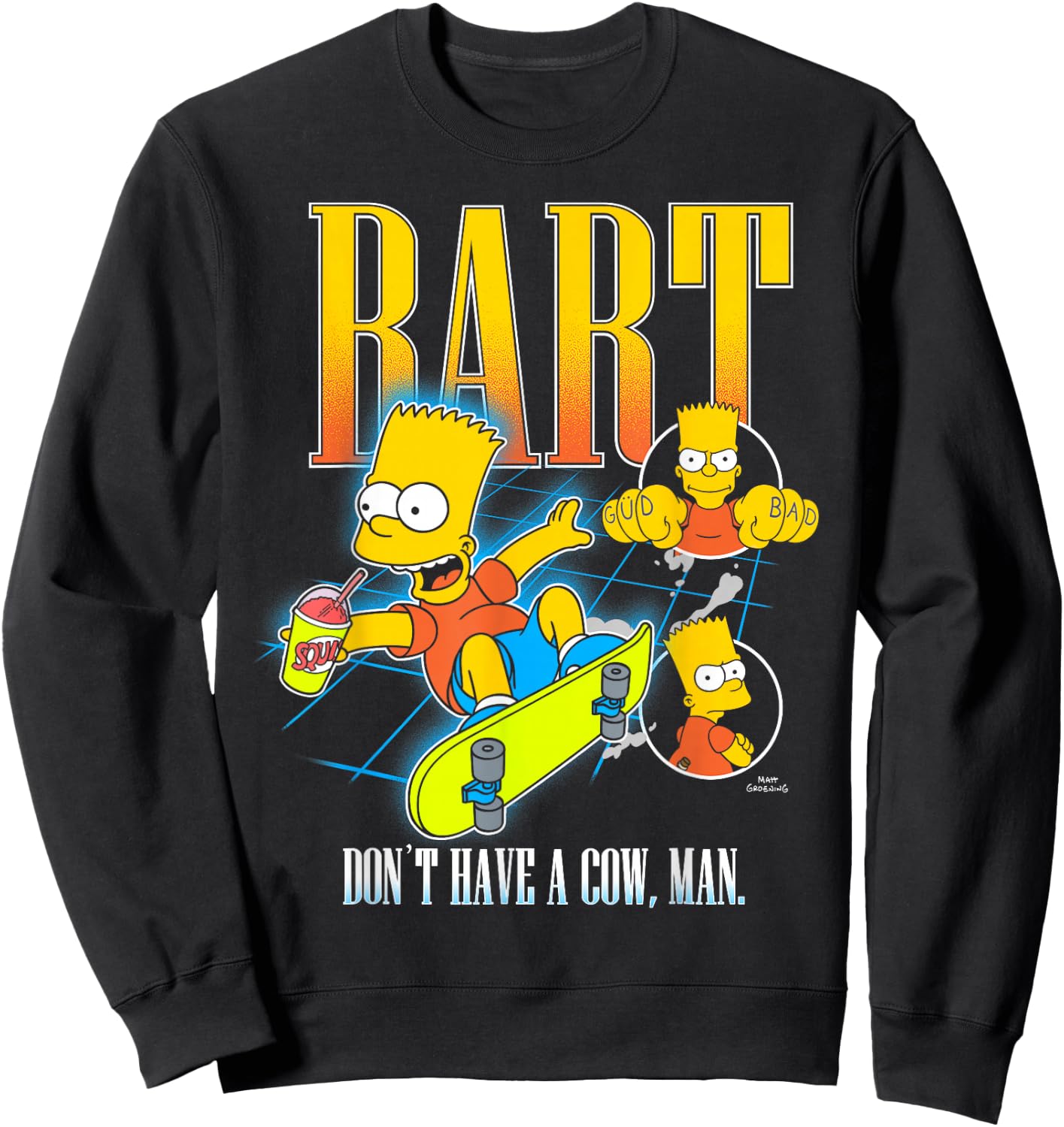 The Simpsons Bart Don't Have A Cow Man Skateboarding Montage Sweatshirt - Sweatshirt | Black
