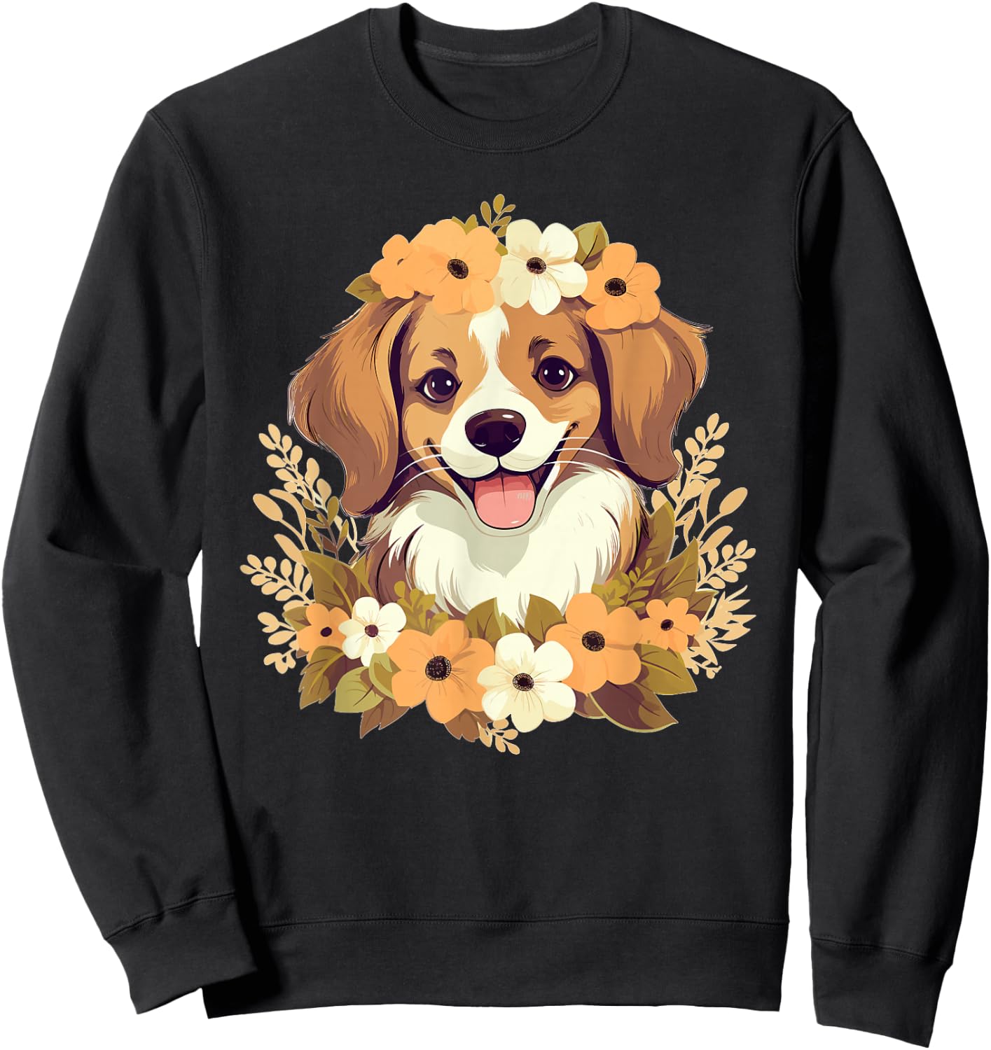 Niedlicher Hund mit Blumen I Kids Dog Sweatshirt - Sweatshirt | Black