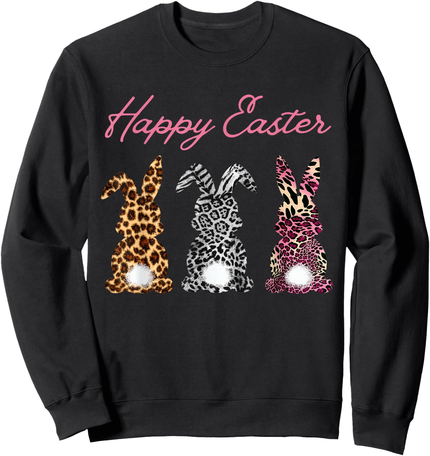 Happy Easter Rabbit Leopard Print T Shirt, black Sweatshirt - Sweatshirt | Black