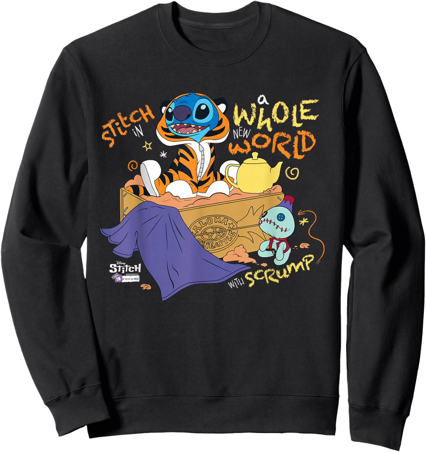 Disney 100 Stitch in Costume Rajah Aladdin a Whole New World Sweatshirt - Sweatshirt | Black