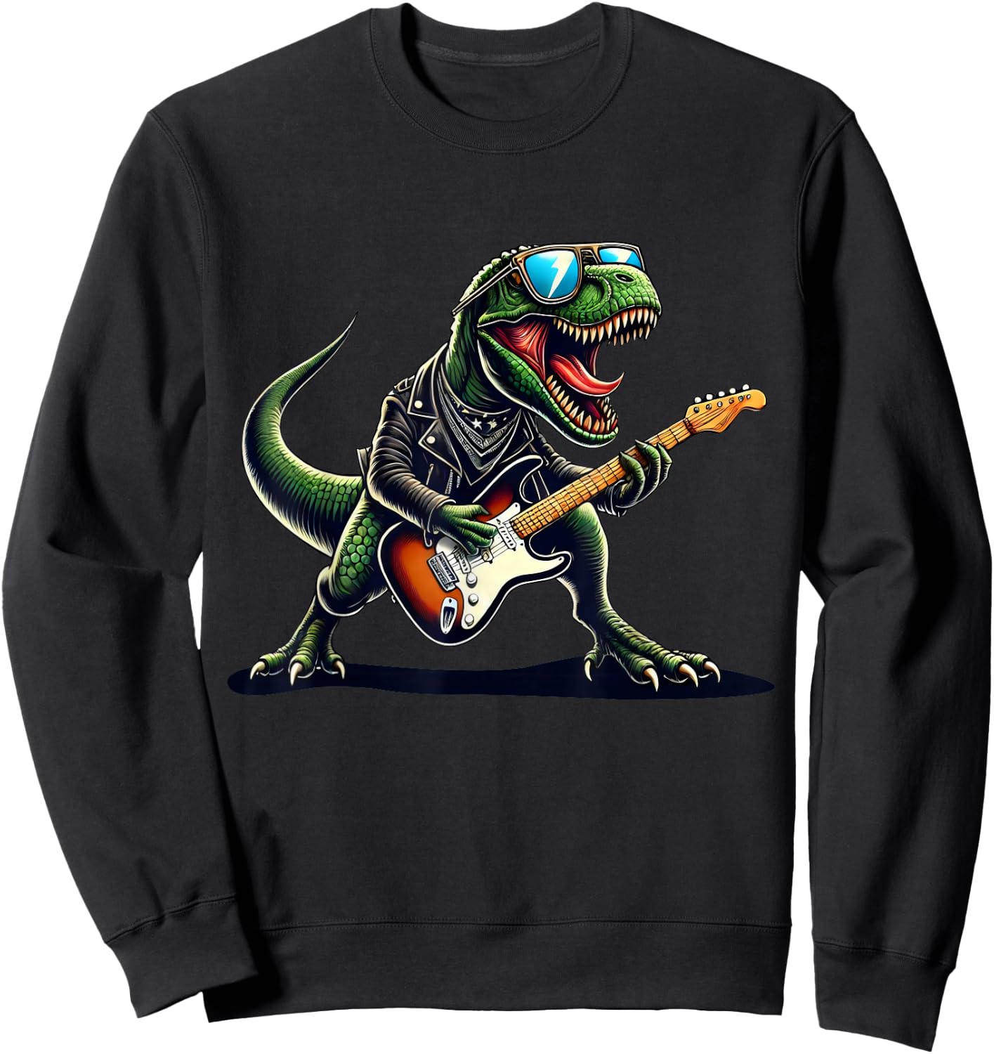 Punk Dinosaur, Rock'n Roll Goth Dino, Funny Guitar Band Kids Sweatshirt - Sweatshirt | Black