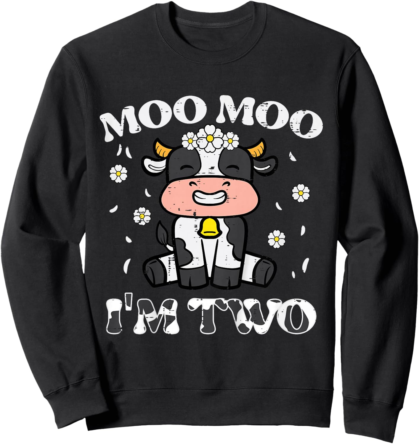2nd Birthday Cow Moo Moo Im Two 2 Year Old Boys Girls Kids Sweatshirt - Sweatshirt | Black