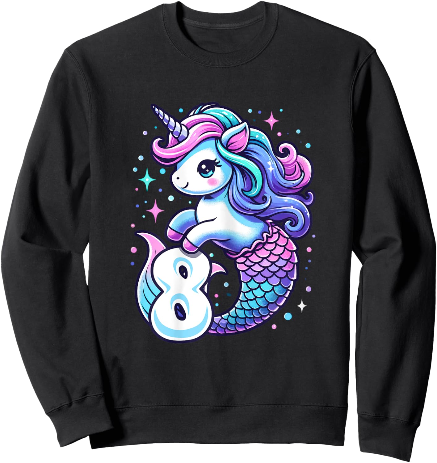 Unicorn Mermaid 8th Birthday 8 Year Old Party Girls Outfit Sweatshirt - Sweatshirt | Black