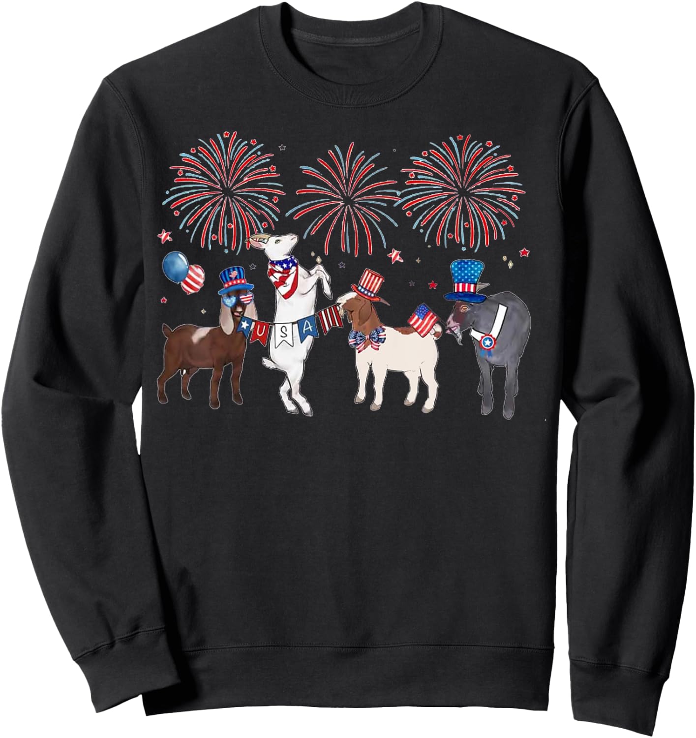 4th of July Patriotic Goat USA American Flag Goat Lovers Sweatshirt - Sweatshirt | Black