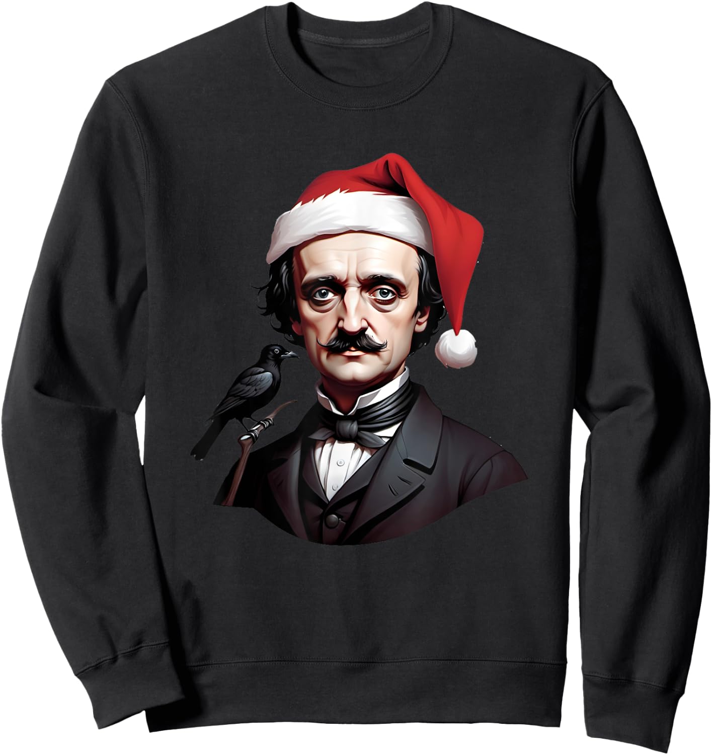 Edgar Allen Poe With a Santa Claus Hat on Christmas Sweatshirt - Sweatshirt | Black