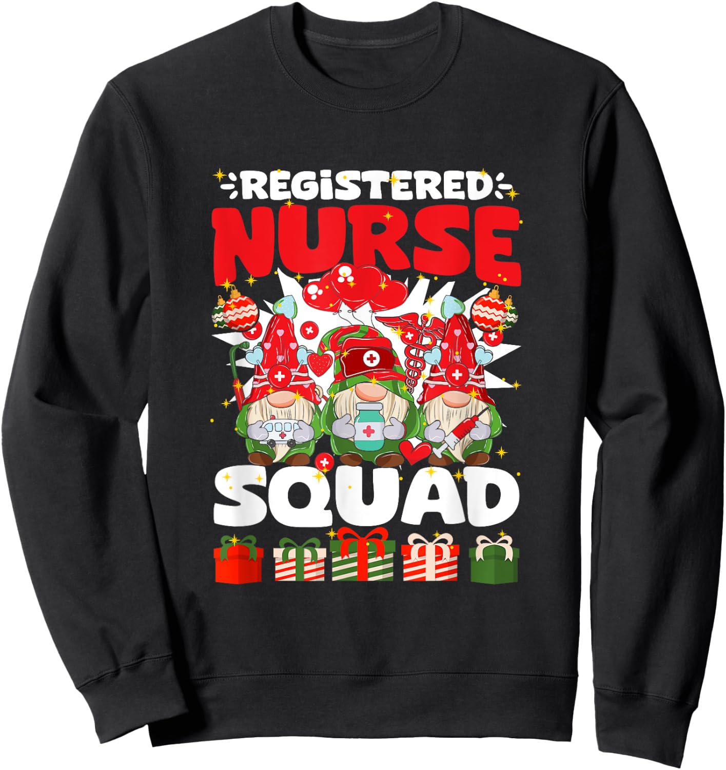 Registered Nurse Squad RN Gnomies Nursing Nurse Gnome Sweatshirt - Sweatshirt | Black