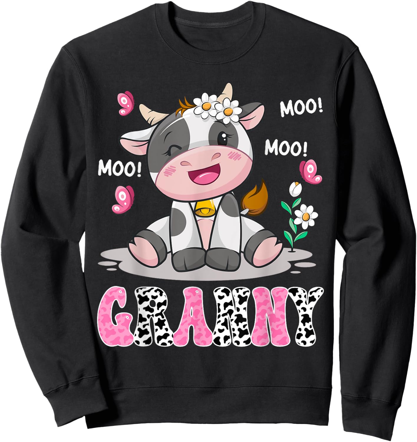 Granny Cute Cow Moo Moo Farmer Birthday Family Matching Sweatshirt - Sweatshirt | Black