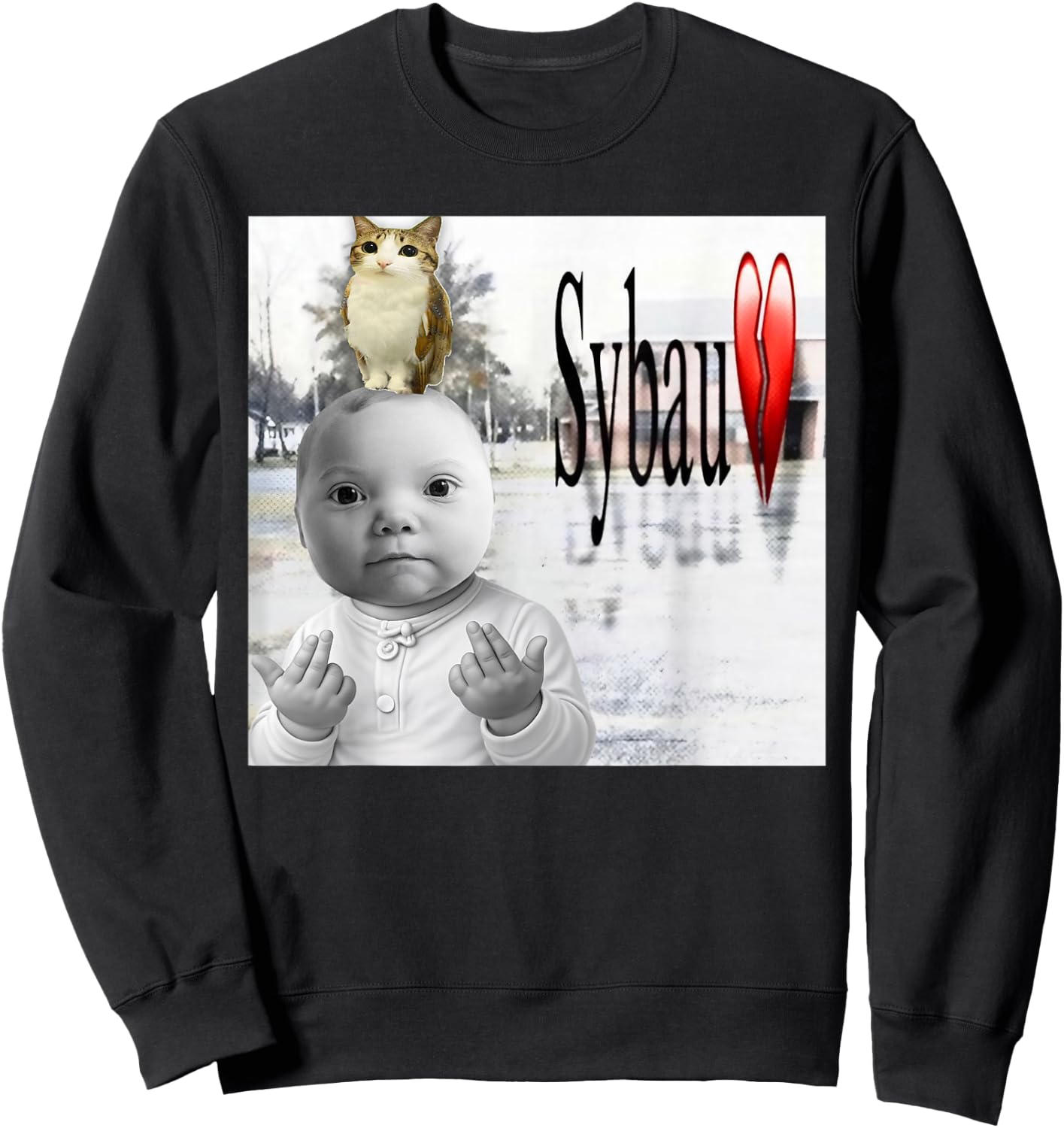 Funny Niche Ai Baby and Meowl SYBAU Tuff Brainrot Meme Sweatshirt - Sweatshirt | Black
