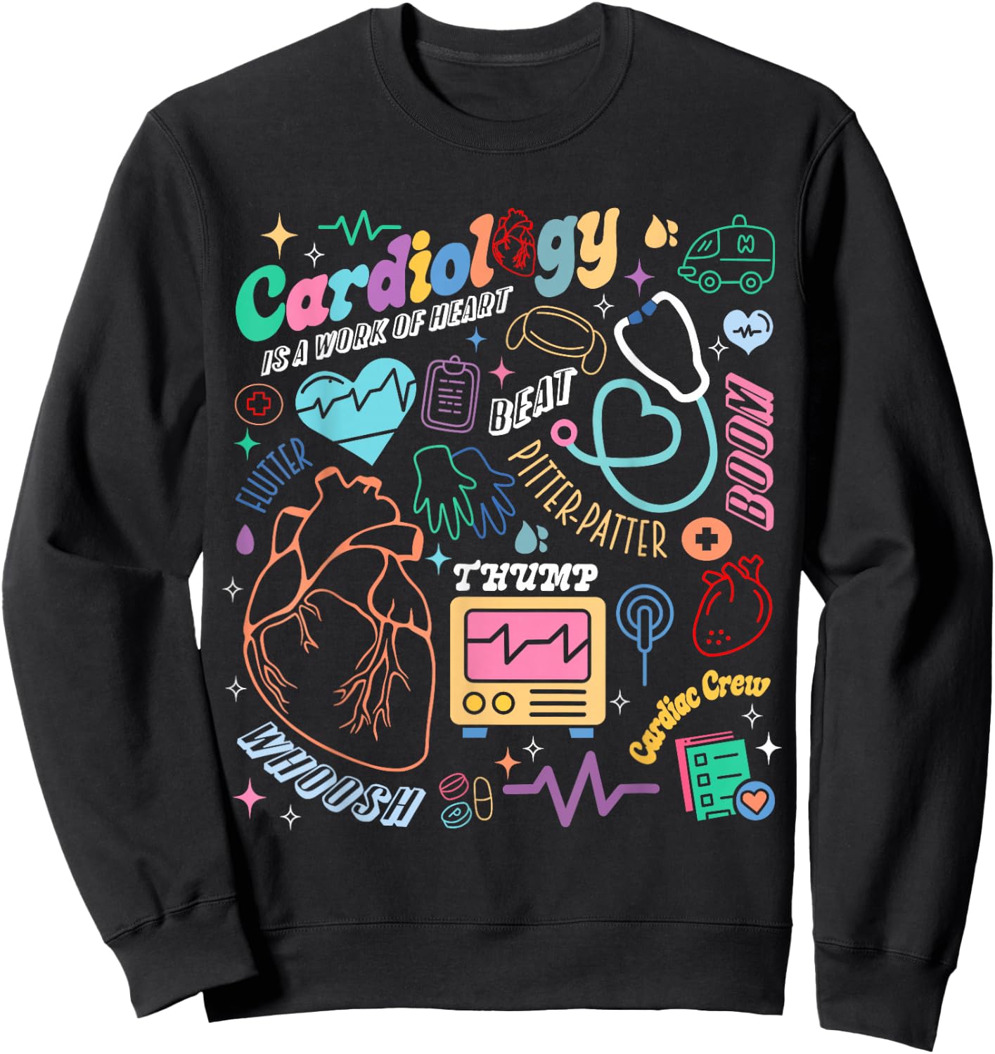 CVICU Cardiac Nurse Retro Anatomy Cardiology Human Heart RN Sweatshirt - Sweatshirt | Black
